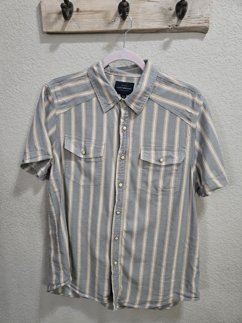 Lucky Brand Short-Sleeve Striped Button-Down Shirt - Blue & Cream